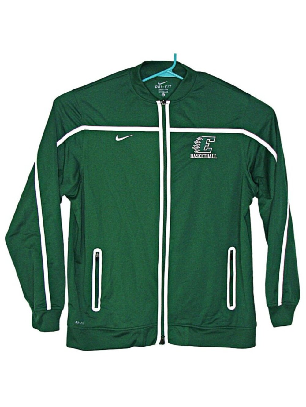 Nike Dri-Fit Mens XL Green White Track Jacket Basketball Warm Up Zip Team Logo